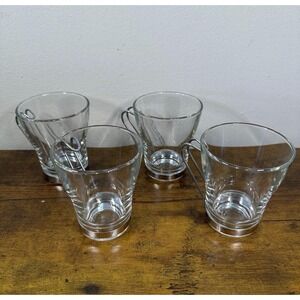 Set of 4 Vintage Libbey Glass Mugs, Mid Century Metal Handle Coffee Cups
